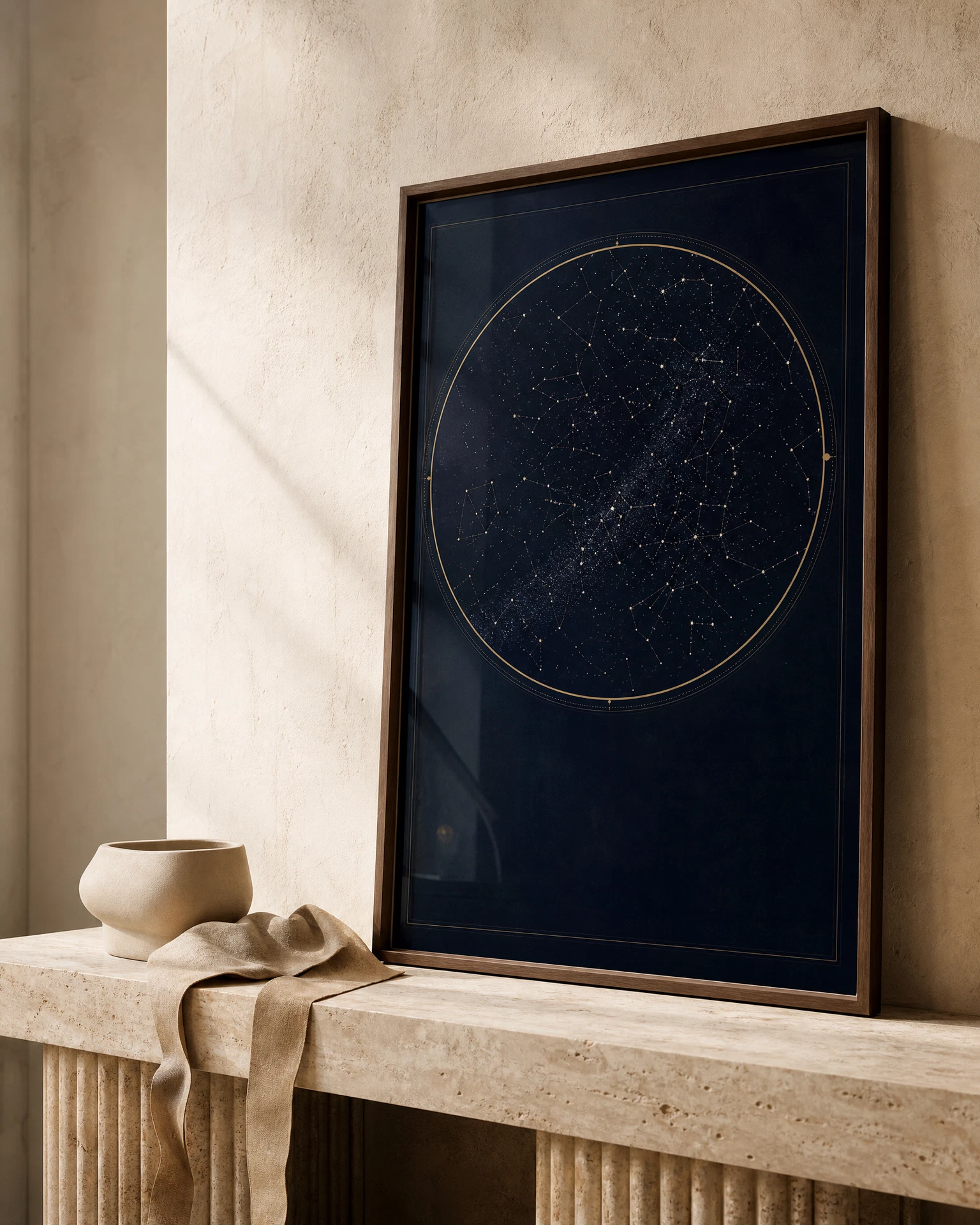 Framed midnight personalized star map in an elegant interior